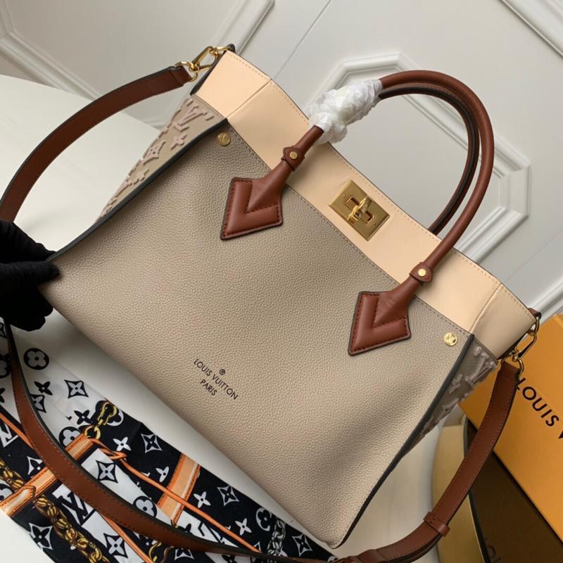 LV Handbags Tote Bags M53825 Full leather side tufted beige white with brown color